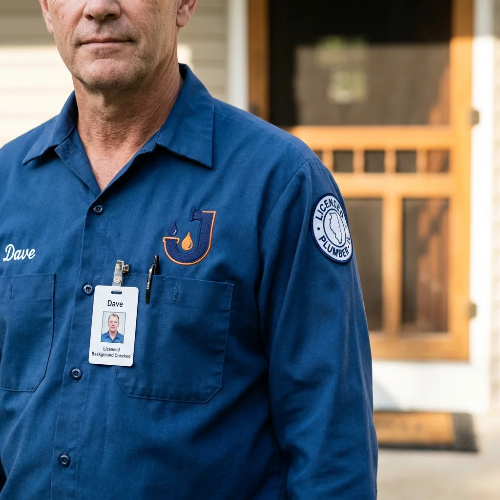 Licensed plumber showing ID badge in Powell, OH
