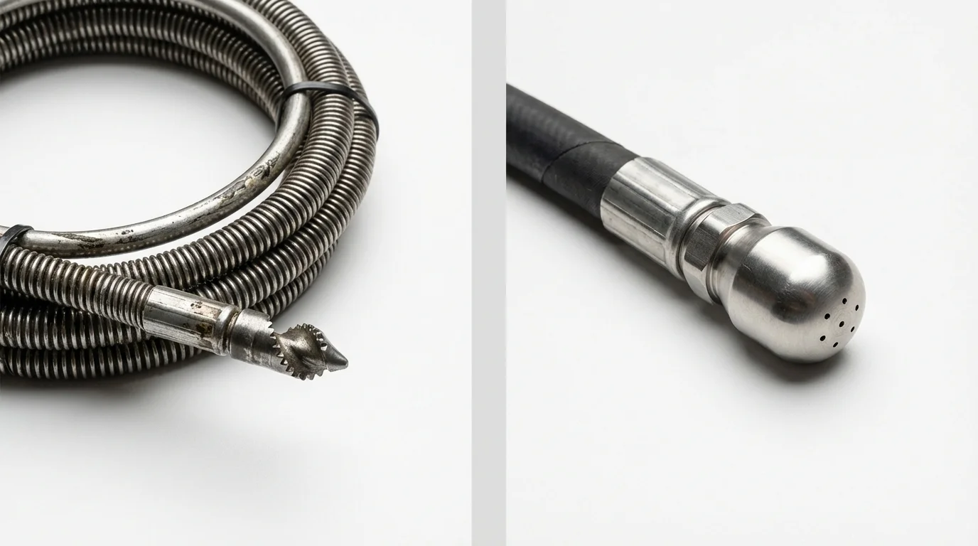 Drain snake cable and hydro jetting nozzle used for drain cleaning in Powell, OH